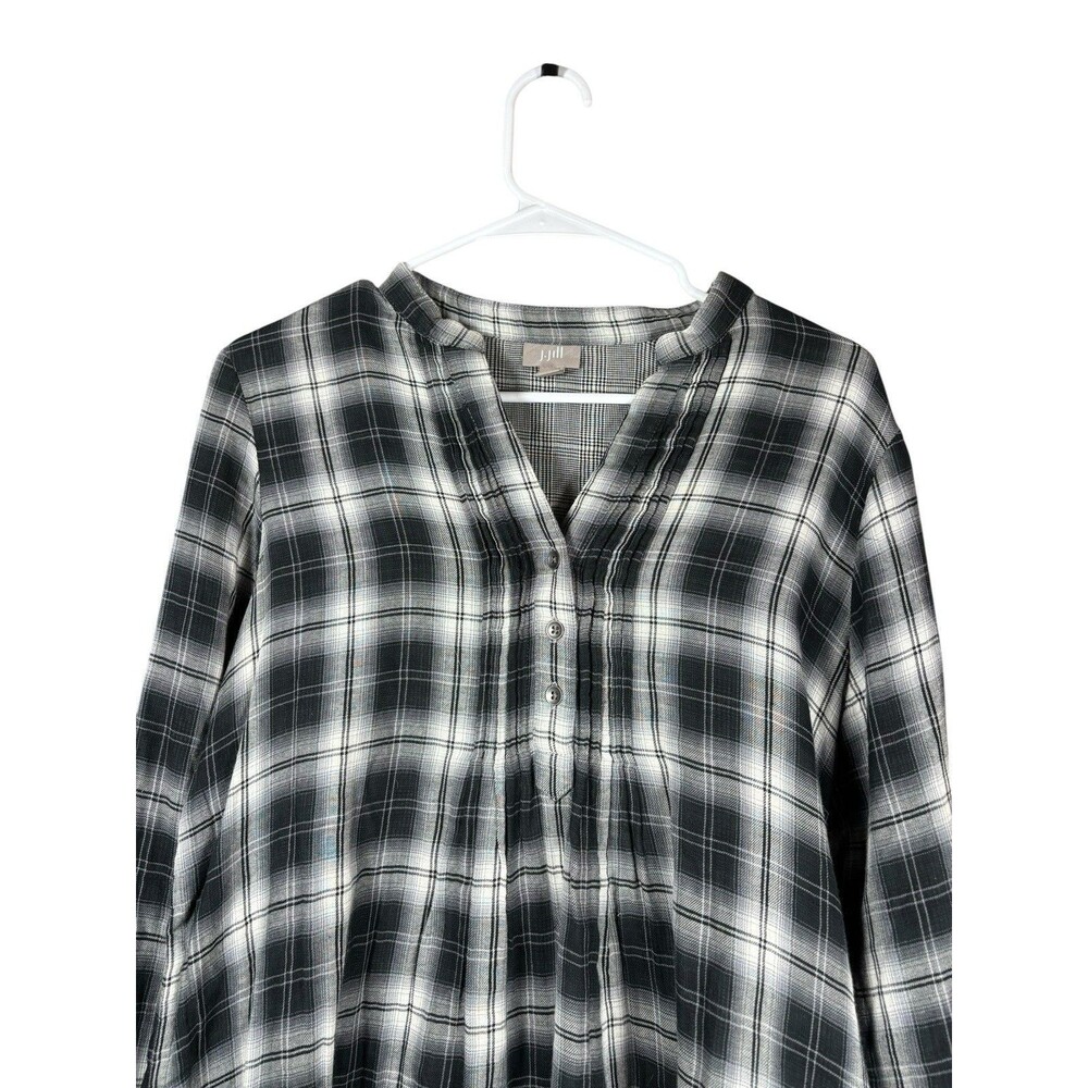 J.Jill Women’s M Black White Plaid 100% Cotton‎ Long Sleeve Tunic Top Casual - Picture 2 of 11